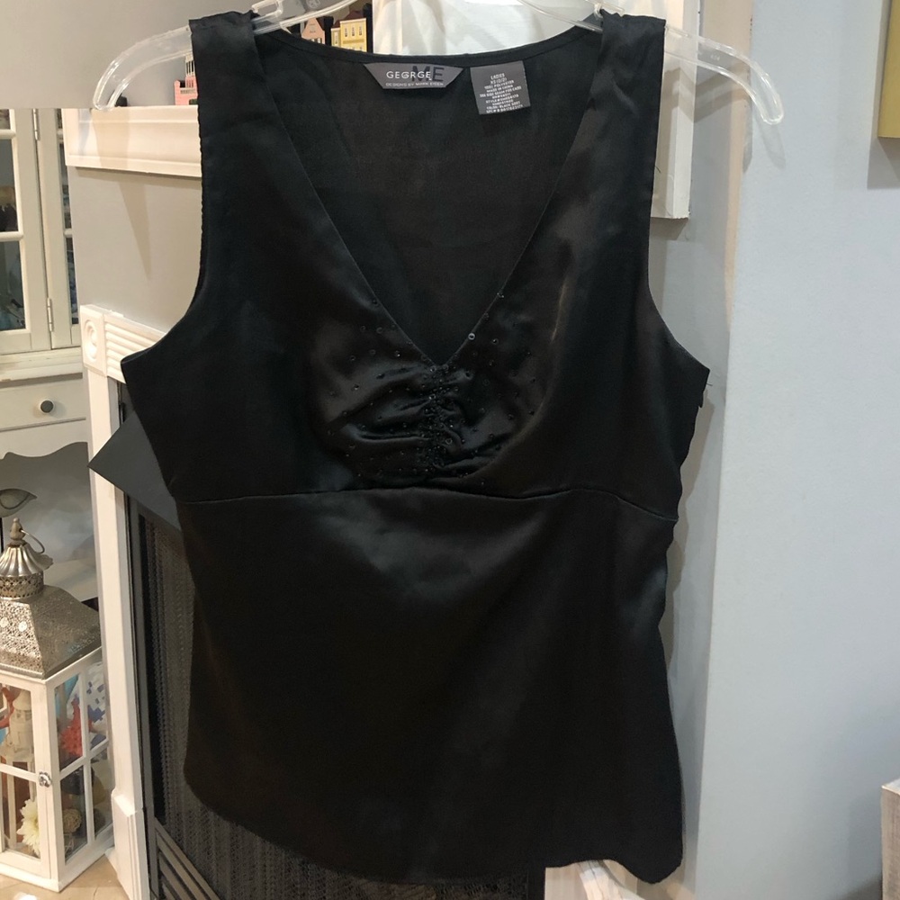 George by Mark Eisen Sequin Beaded Satin Sleeveless Tank Blouse Top